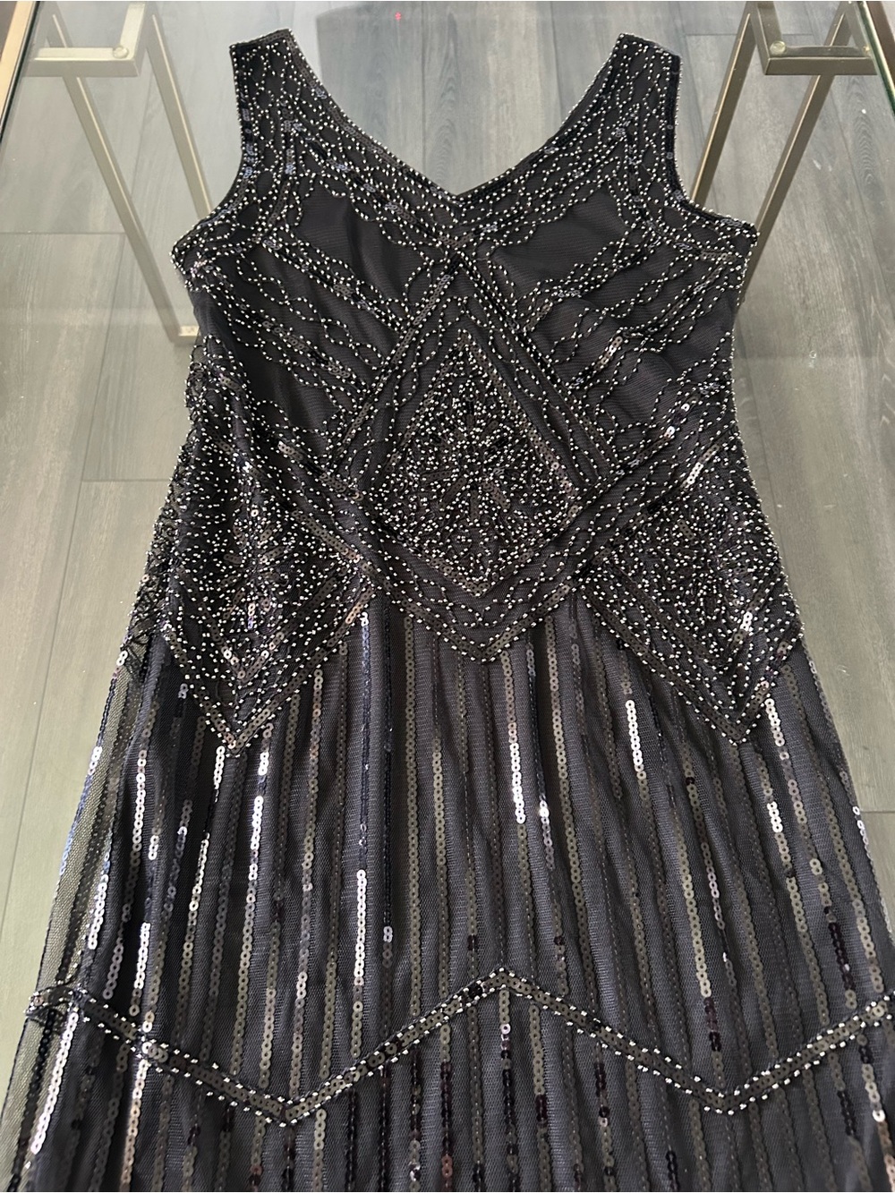 Black Sequin V-Neck Evening Dress